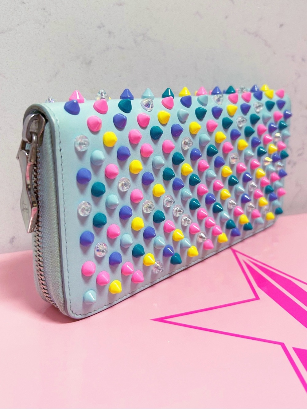 Authentic Christian Louboutin RARE Pastel Panettone Spike Continental Zip Wallet - Picture 2 of 13